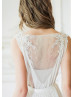 Boat Neck Beaded Ivory Lace Chiffon Wedding Dress